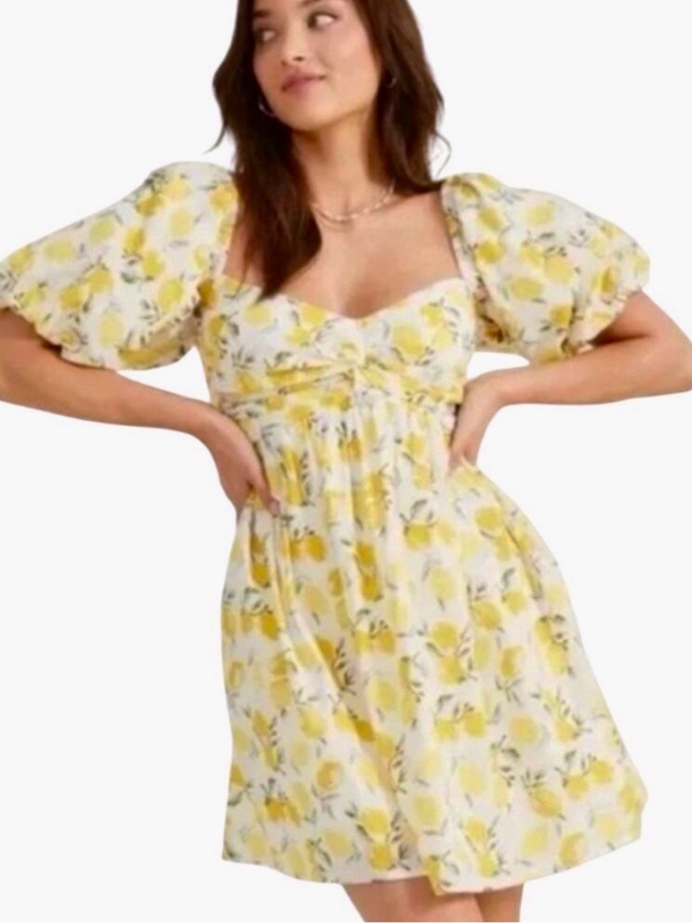 Trixxi Los Angeles Lemon Print Cottagecore Mini Dress M